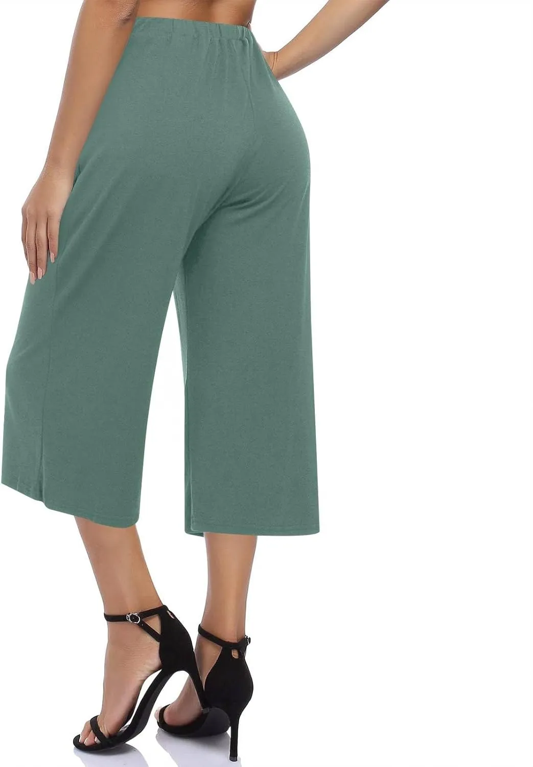 2025 Womens Capri Pants Loose High Waisted Wide Leg 3/4 Pants Drawstring Casual Palazzo Trousers with Pockets