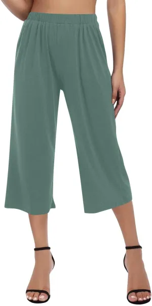 2025 Womens Capri Pants Loose High Waisted Wide Leg 3/4 Pants Drawstring Casual Palazzo Trousers with Pockets