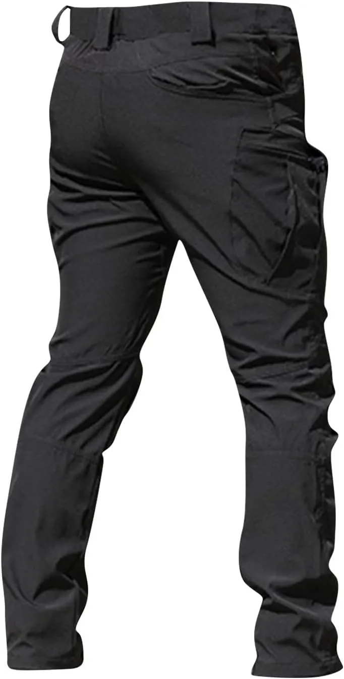 ADHOWBEW Men Cargo Pants Pockets Relaxed Fit Elastic Waist Work Construction Stretch Joggers