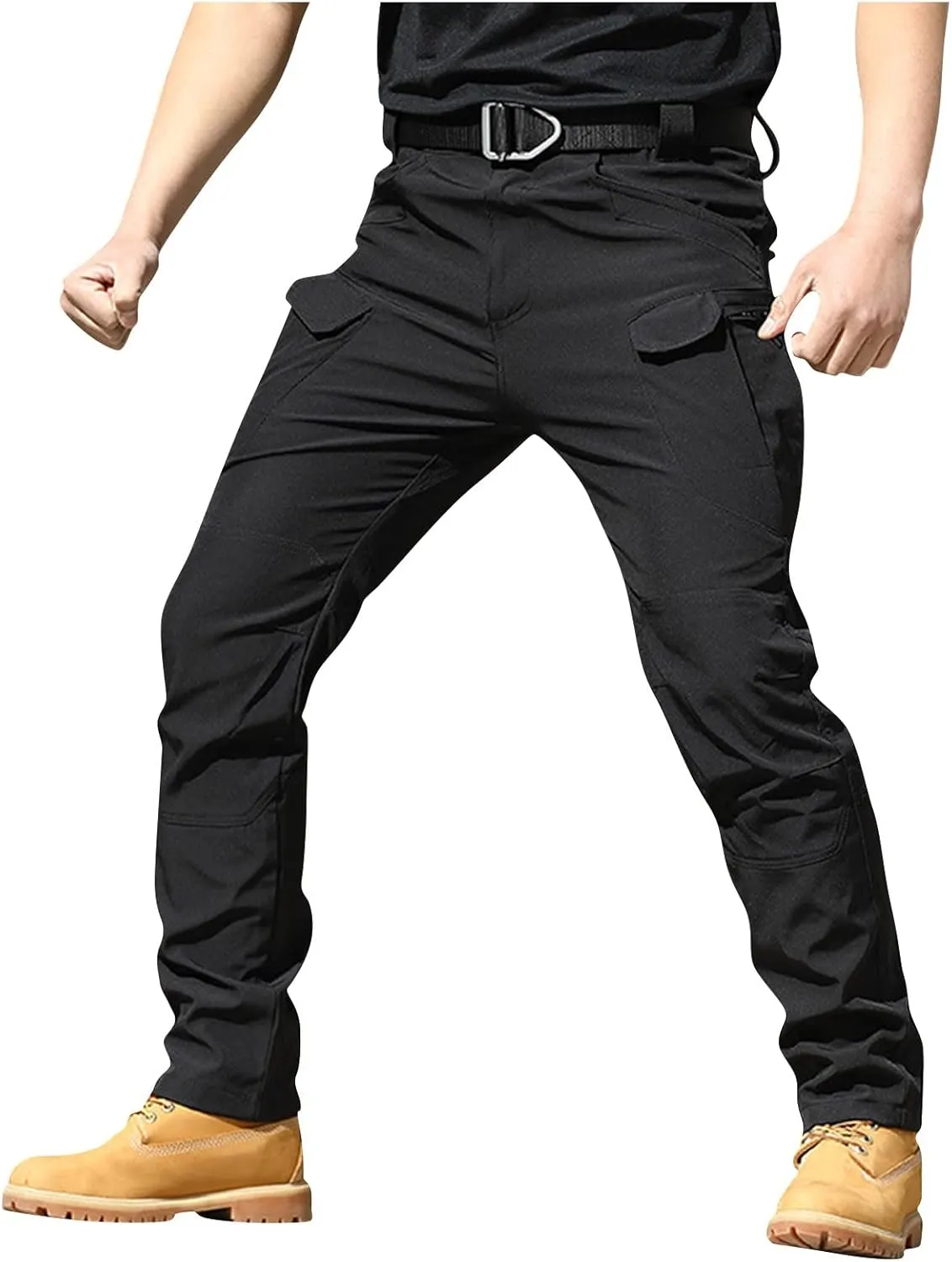 ADHOWBEW Men Cargo Pants Pockets Relaxed Fit Elastic Waist Work Construction Stretch Joggers