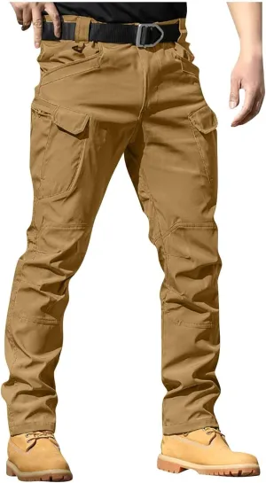 ADHOWBEW Men Cargo Pants Pockets Relaxed Fit Elastic Waist Work Construction Stretch Joggers