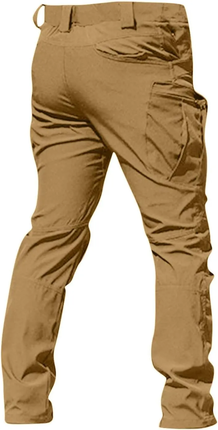 ADHOWBEW Men Cargo Pants Pockets Relaxed Fit Elastic Waist Work Construction Stretch Joggers