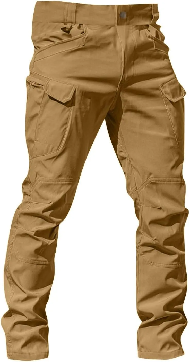 ADHOWBEW Men Cargo Pants Pockets Relaxed Fit Elastic Waist Work Construction Stretch Joggers