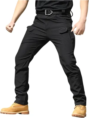 ADHOWBEW Men Cargo Pants Pockets Relaxed Fit Elastic Waist Work Construction Stretch Joggers