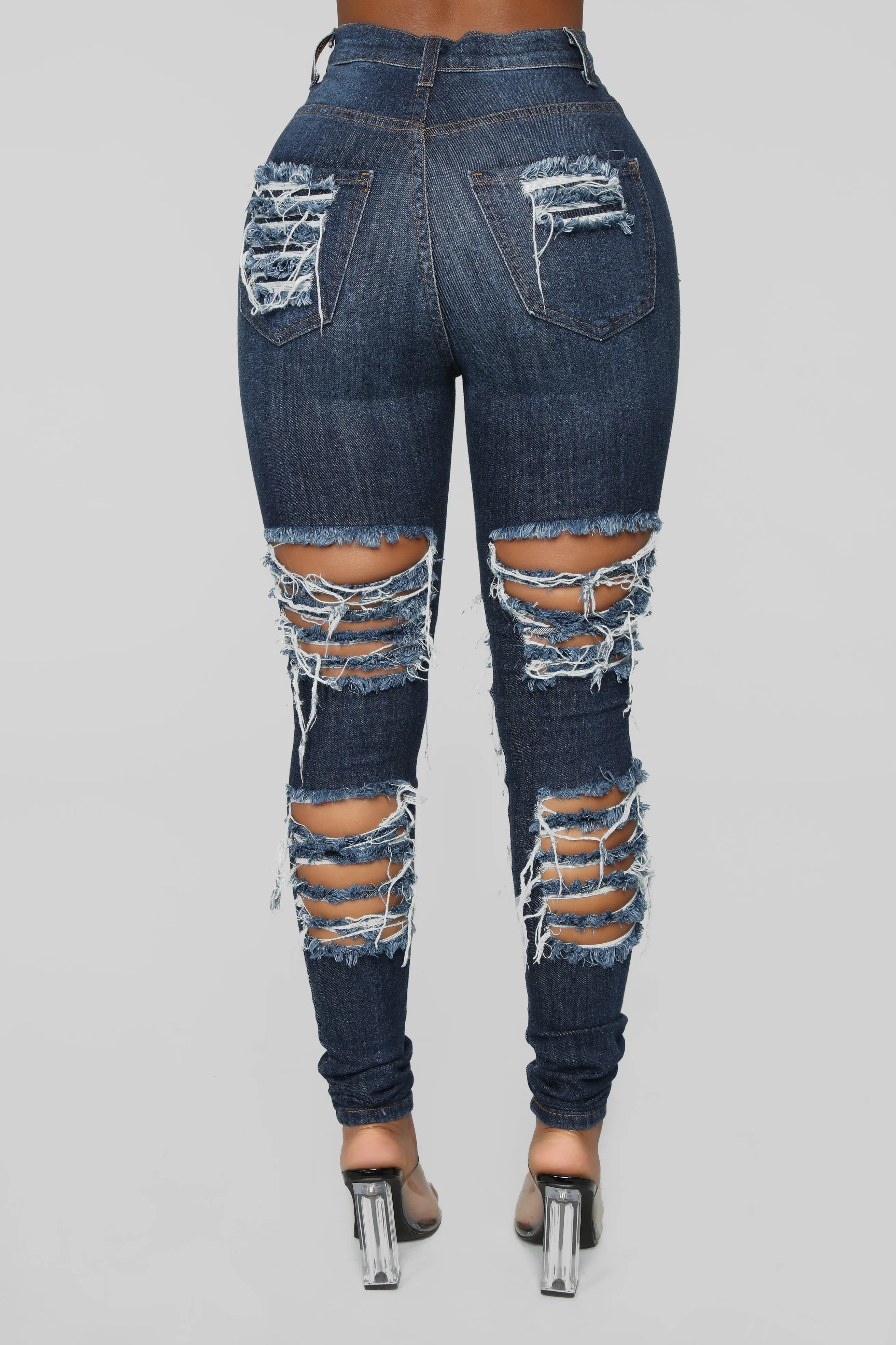 Alter Ego High Waisted Distressed Jeans - Dark Denim