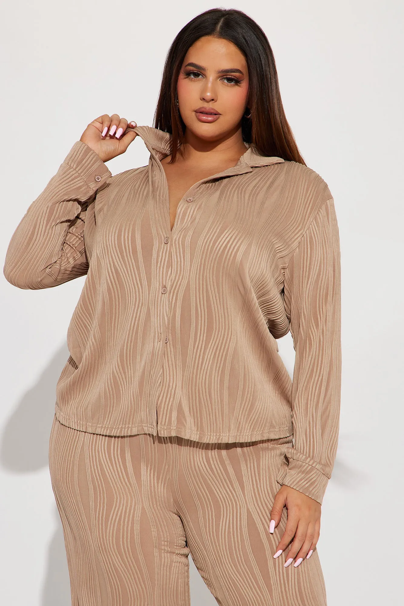 Anisa Textured Pant Set - Taupe
