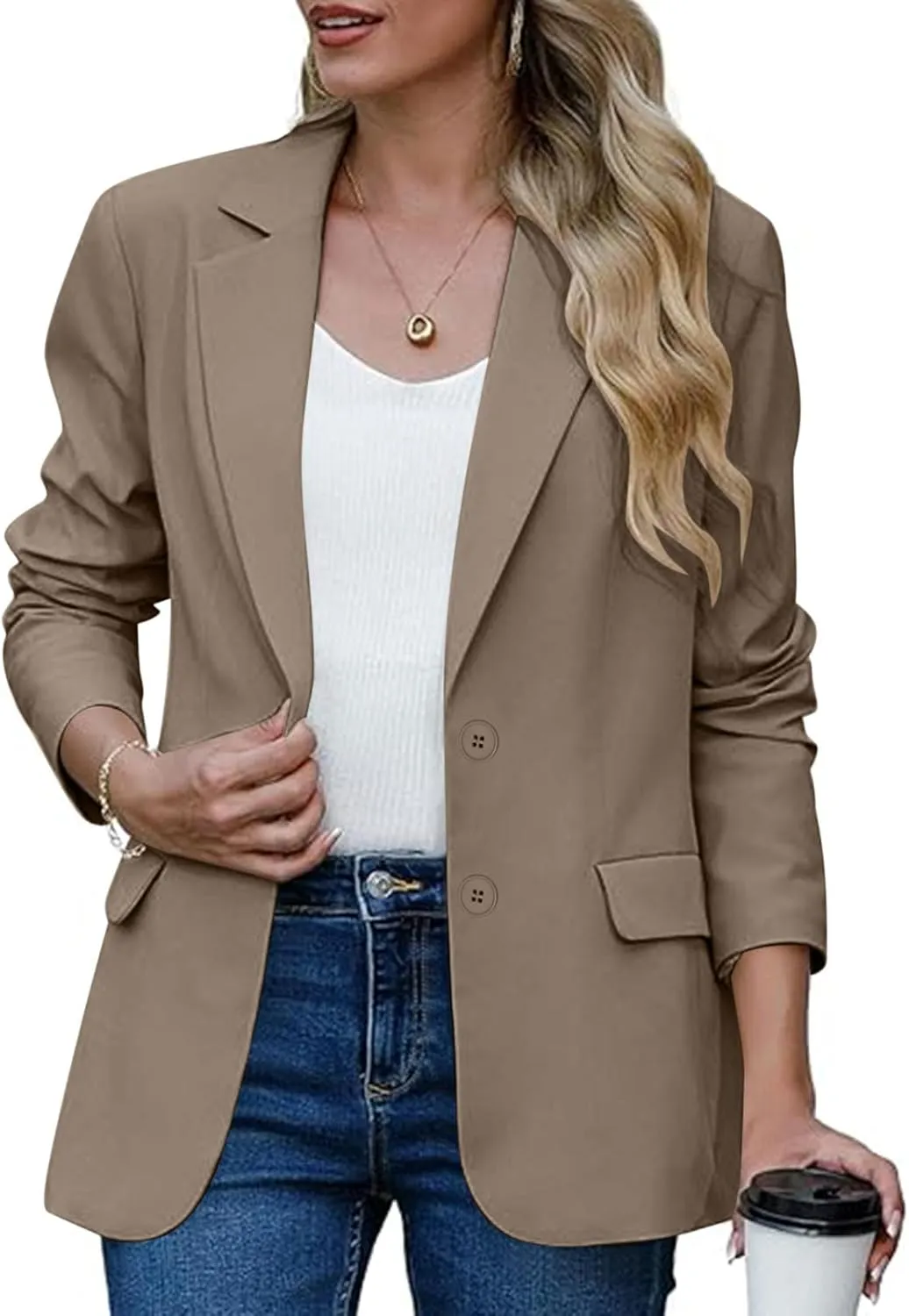 Blazers for Women Trendy Dressy Suit Jackets,2024 Winter Bussiness Suit Clothes,Long Sleeve Button Open Front Tops