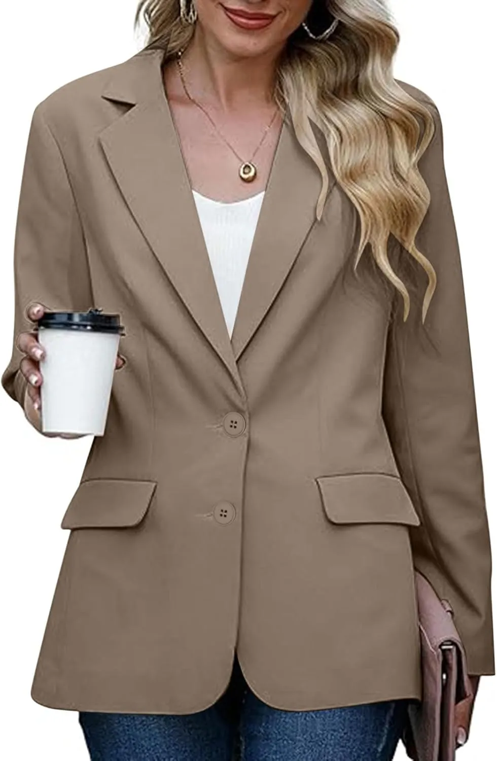 Blazers for Women Trendy Dressy Suit Jackets,2024 Winter Bussiness Suit Clothes,Long Sleeve Button Open Front Tops