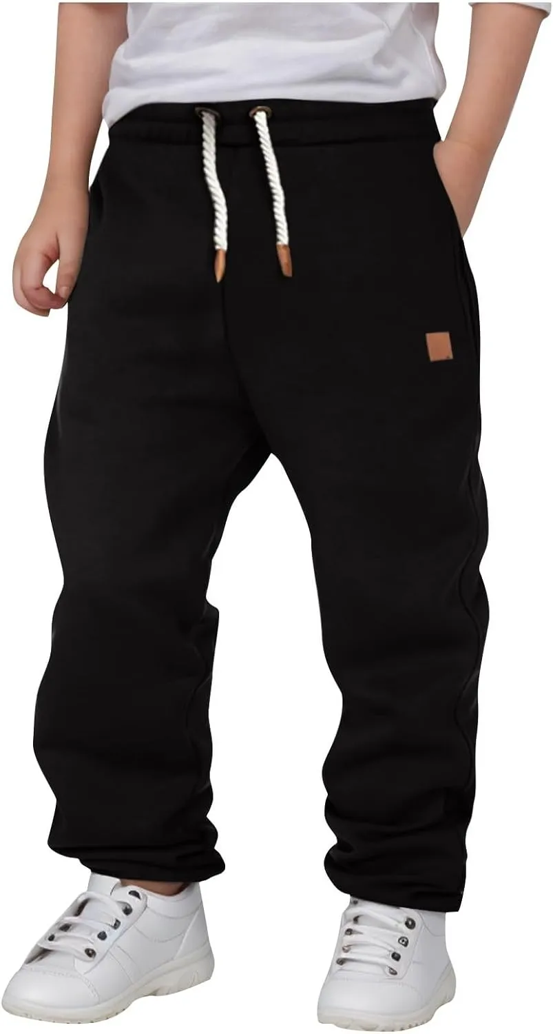 Boys Solid Color Casual Sweatpants Pull On Jogger Pants Toddler Kids Baggy Sweatpants Elastic Waist Active Pants