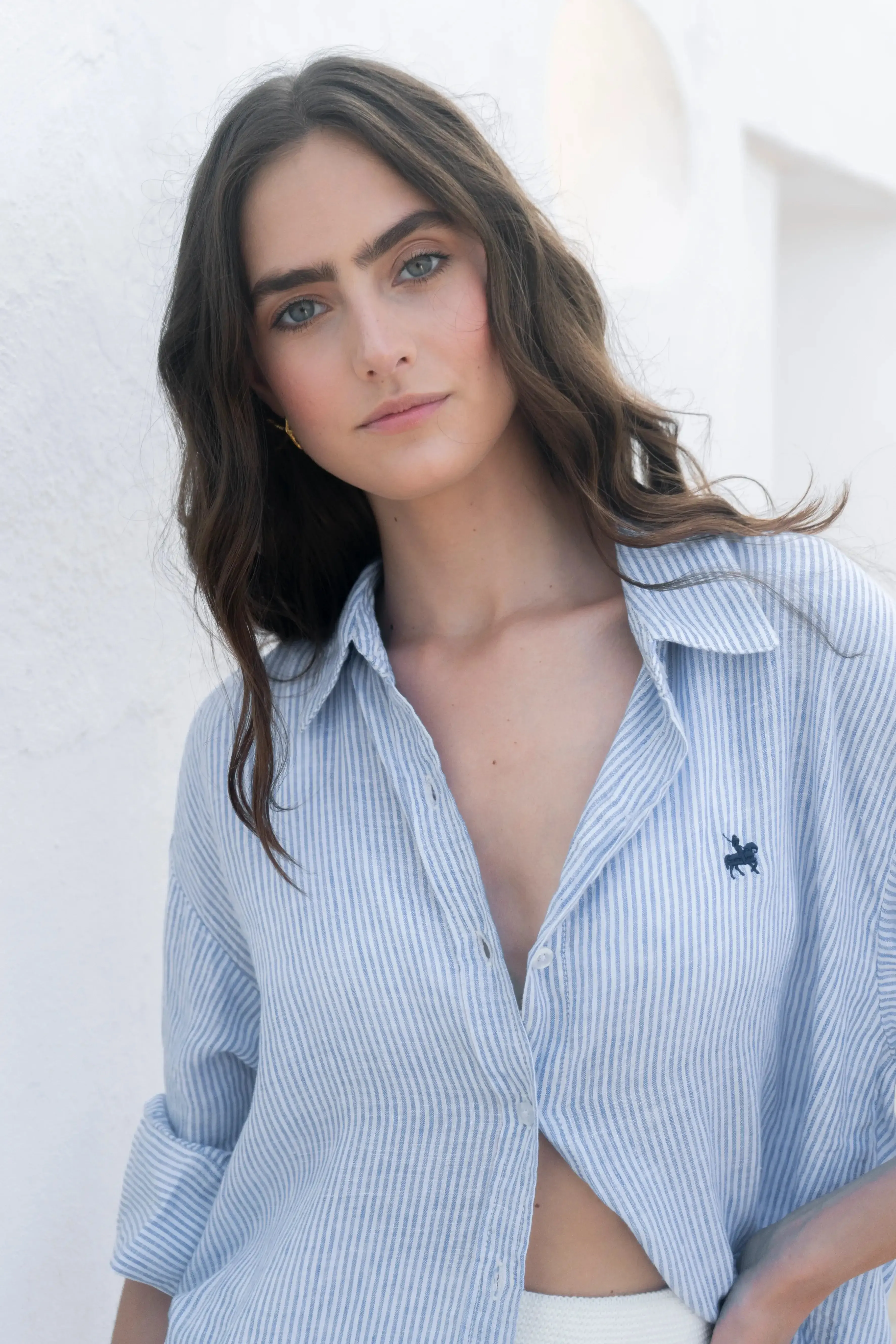 Camisa Rayas Azul Lino Mujer
