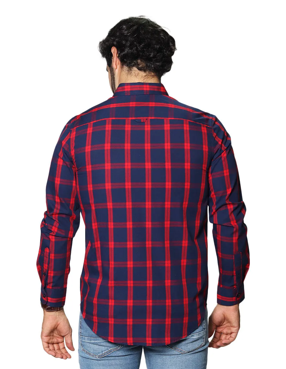 Camisas Hombre Casuales De Manga Larga Con Estampado De Cuadros Regular Fit B35205 5