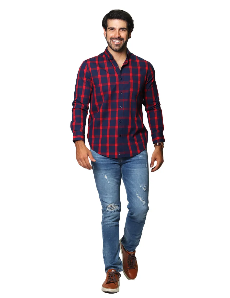 Camisas Hombre Casuales De Manga Larga Con Estampado De Cuadros Regular Fit B35205 5