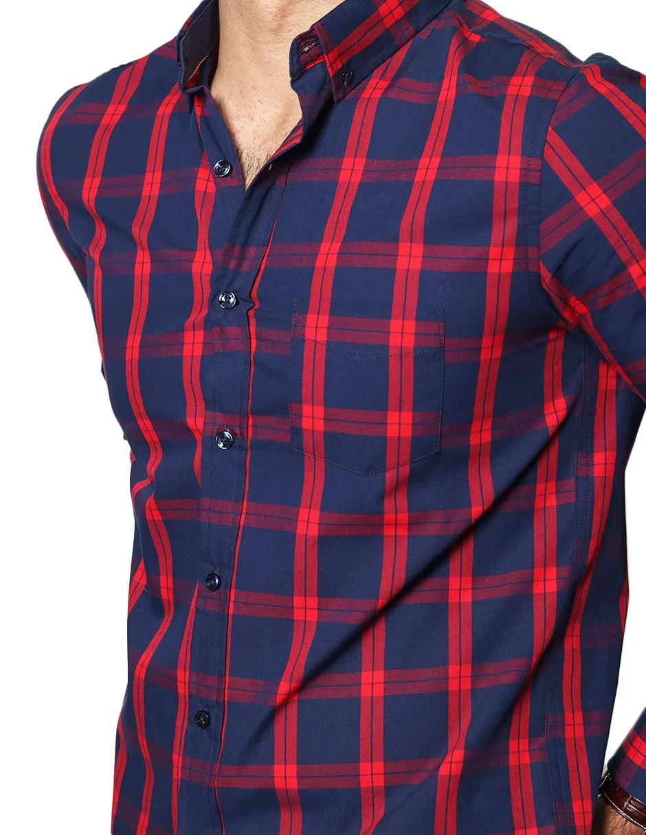 Camisas Hombre Casuales De Manga Larga Con Estampado De Cuadros Regular Fit B35205 5