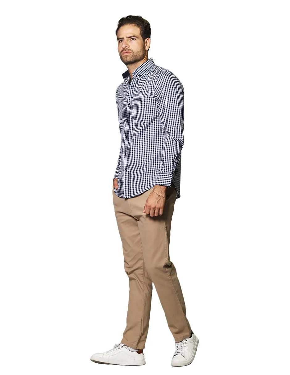 Camisas Hombre Casuales De Manga Larga Con Estampado De Cuadros Regular Fit B35206 1