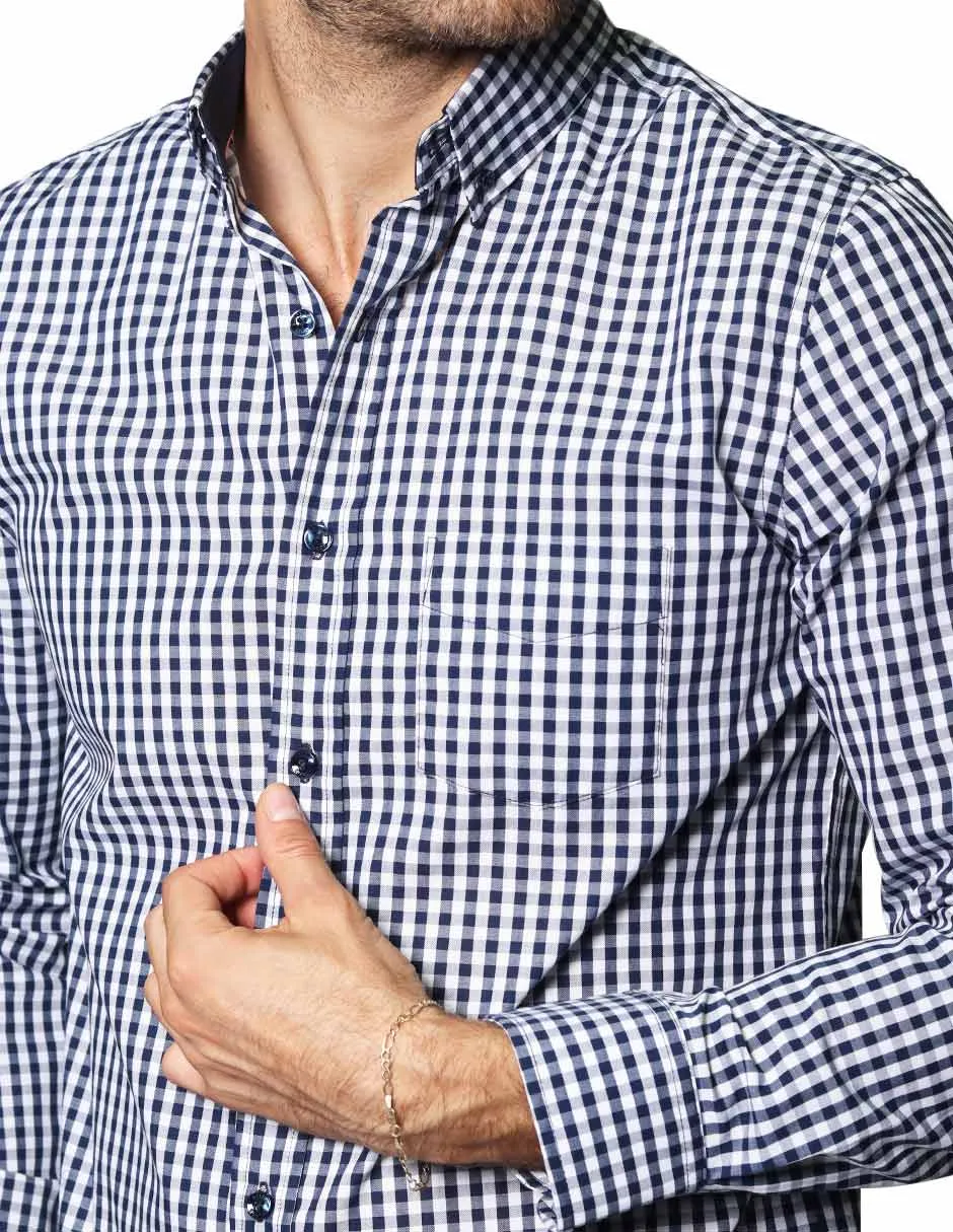 Camisas Hombre Casuales De Manga Larga Con Estampado De Cuadros Regular Fit B35206 1