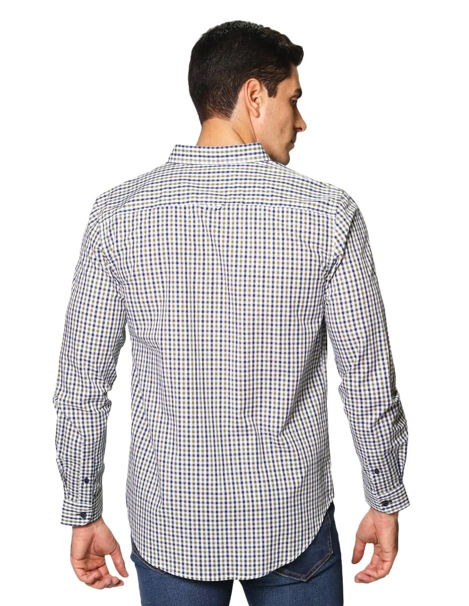 Camisas Hombre Casuales De Manga Larga Con Estampado De Cuadros Regular Fit B35207 1