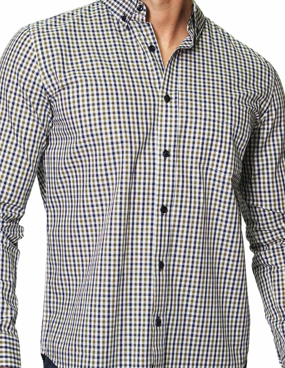 Camisas Hombre Casuales De Manga Larga Con Estampado De Cuadros Regular Fit B35207 1