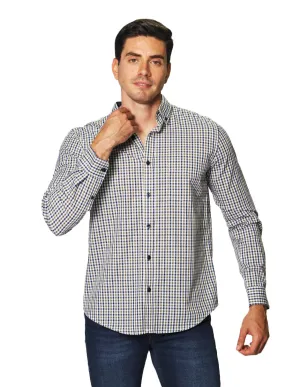 Camisas Hombre Casuales De Manga Larga Con Estampado De Cuadros Regular Fit B35207 1