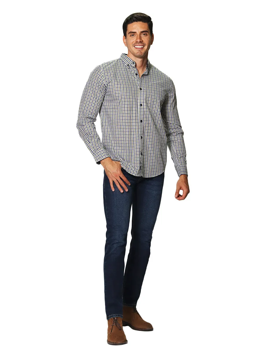 Camisas Hombre Casuales De Manga Larga Con Estampado De Cuadros Regular Fit B35207 1