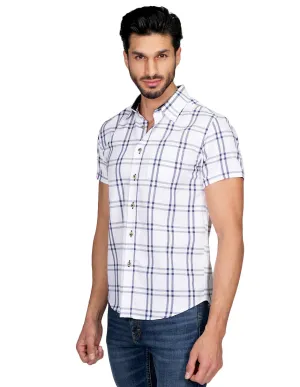 Camisas Para Hombre Manga Corta Cuadros Slim Fit Blanco B21155