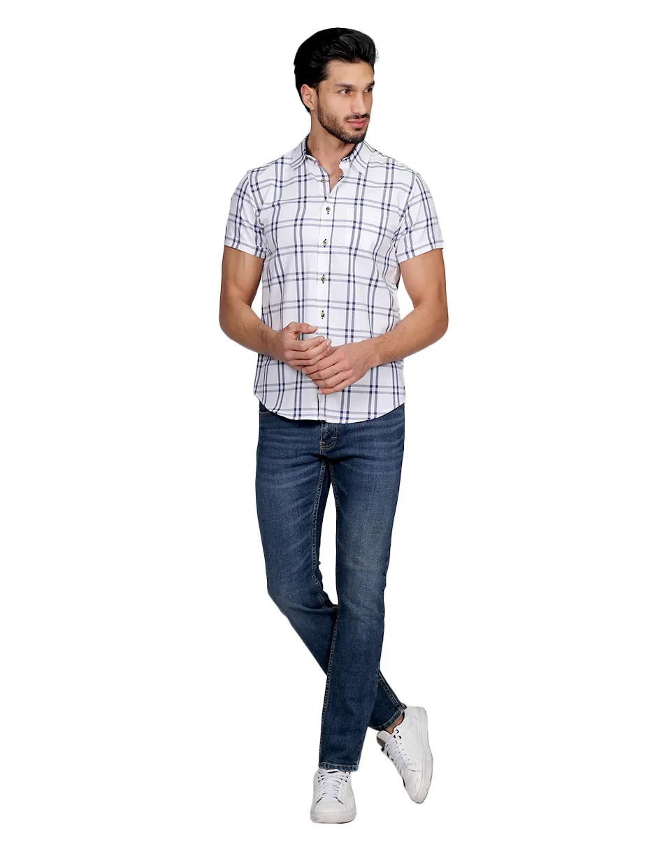Camisas Para Hombre Manga Corta Cuadros Slim Fit Blanco B21155