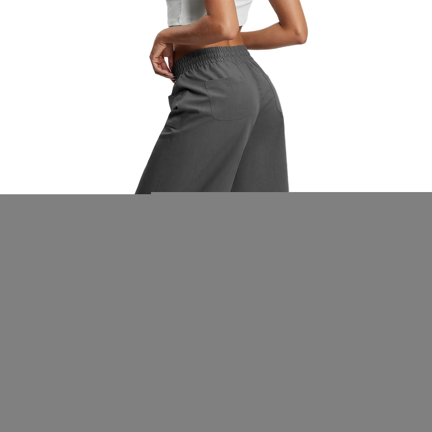 Capri Pants for Women Summer Loose High Waisted Drawstring Wide Leg Pant Casual Split Palazzo Trousers with Pockets