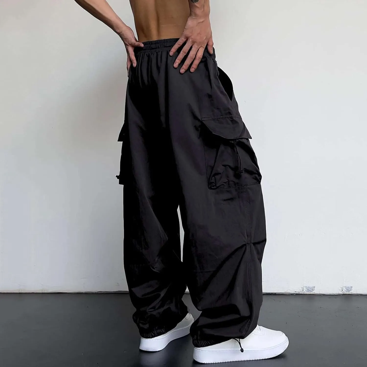 Cargo Pants for Men Baggy, Men's Baggy Cargo Pants Trendy Casual Parachute Pant Loose Fit Harem Joggers with Pockets