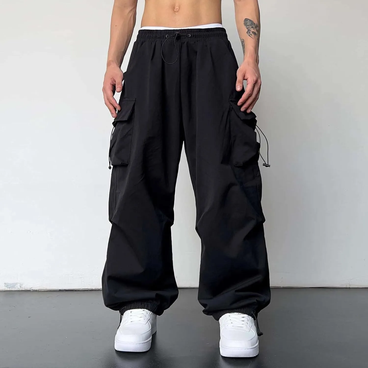 Cargo Pants for Men Baggy, Men's Baggy Cargo Pants Trendy Casual Parachute Pant Loose Fit Harem Joggers with Pockets