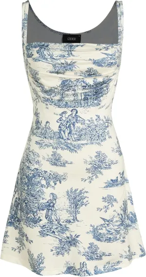 CIDER Women A-Line Mini Dresses Square Neck Ruched Floral Fit and Flare Casual Summer Semi Formal Dress