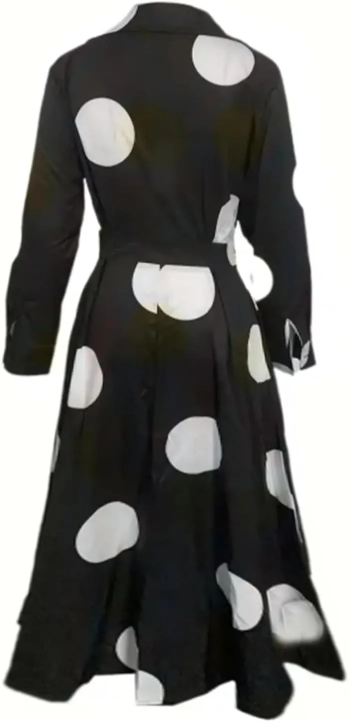Costaric Cotton Shirt Dress for Womens Pleated Button Long Dress Long Sleeve A-line Loose Swing Dress with Pockets
