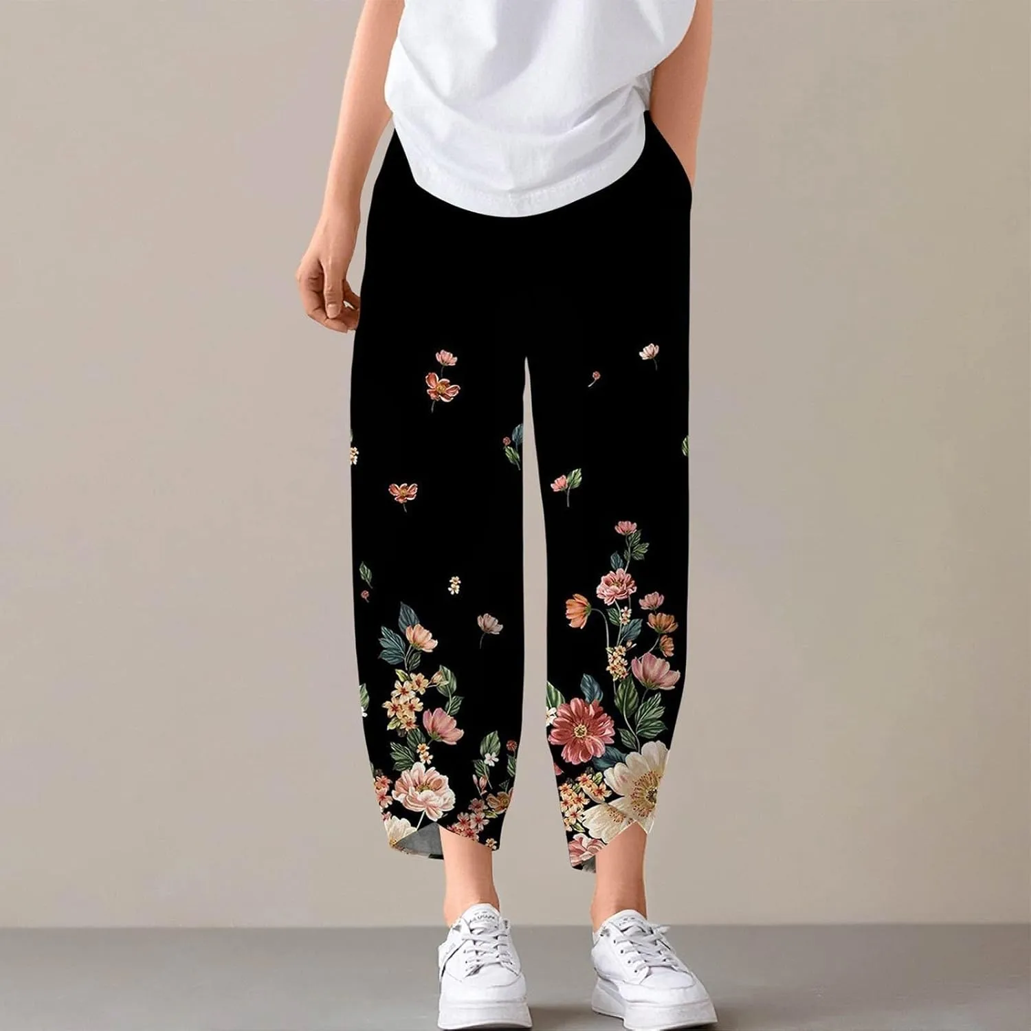 Cotton Linen Pants Women Petite Boho Summer Casual Baggy Beach Capris Lounge Lightweight Loose Fit Harem Trousers