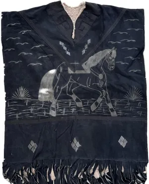 D'Classicos Authentic Western Suede Leather Poncho/Gaban with sheep wool fur inside Cowboy Mexican Zarape de piel