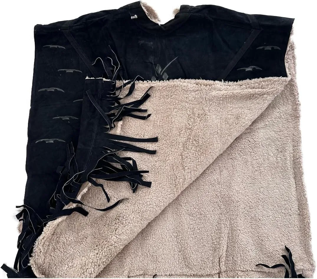 D'Classicos Authentic Western Suede Leather Poncho/Gaban with sheep wool fur inside Cowboy Mexican Zarape de piel