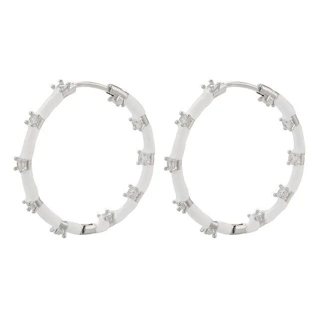 ENAMEL LARGE HOOPS WITH CRYSTALS