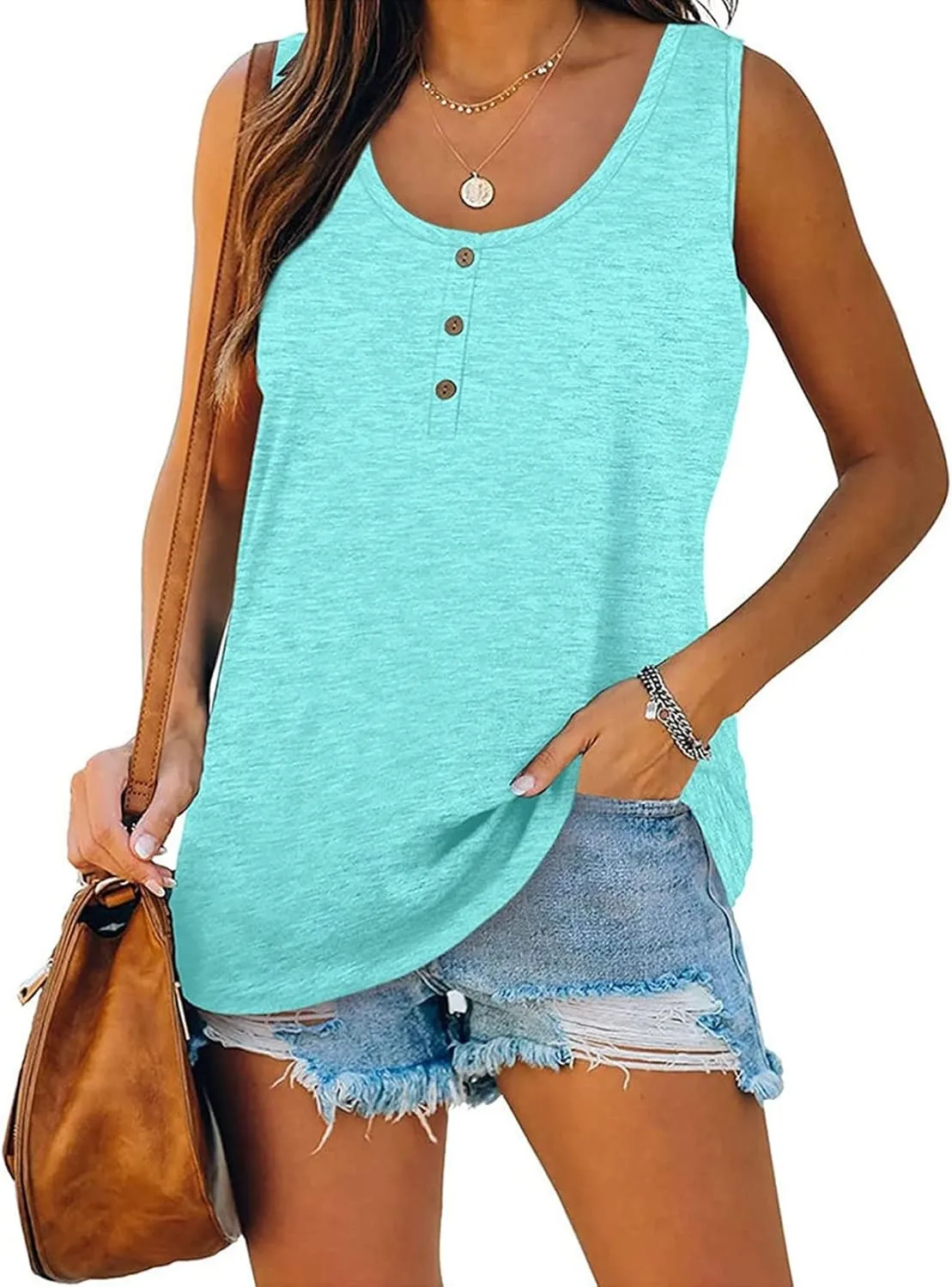 FQZWONG Tank Top for Women Trendy Summer Sleeveless Vest Shirts Casual Solid Tees Lightweight Ladies Blouses Vacation Outfits