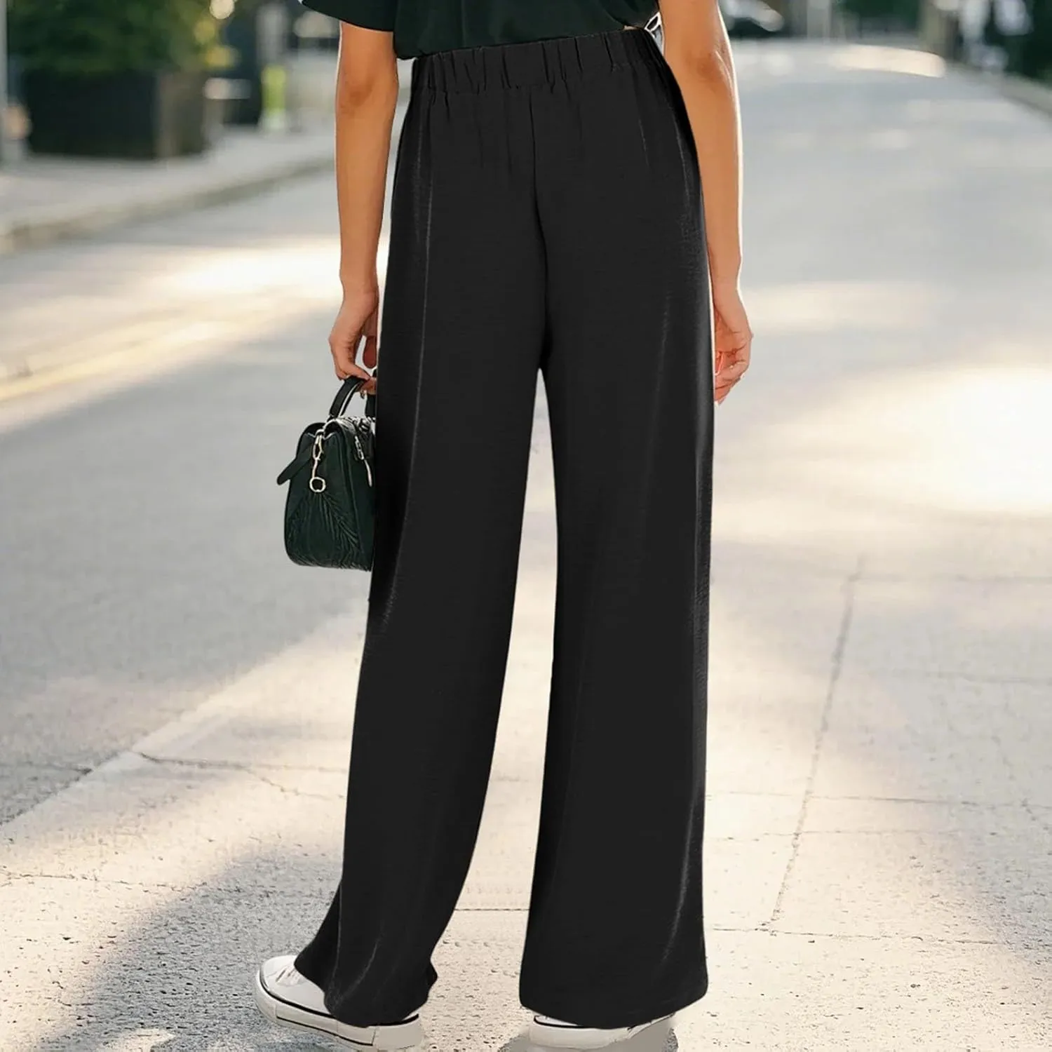 Girls Wide Leg Linen Palazzos Flowy Summer Casual Trousers Elastic High Waist Solid Color Pants