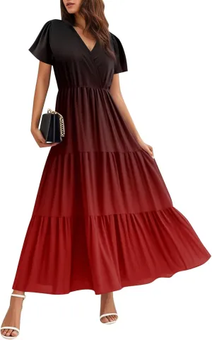 Graduation Dresses for Women 2025 Bell Short Sleeve Garden Party Dress Elegant Long Flowy Tiered Dress