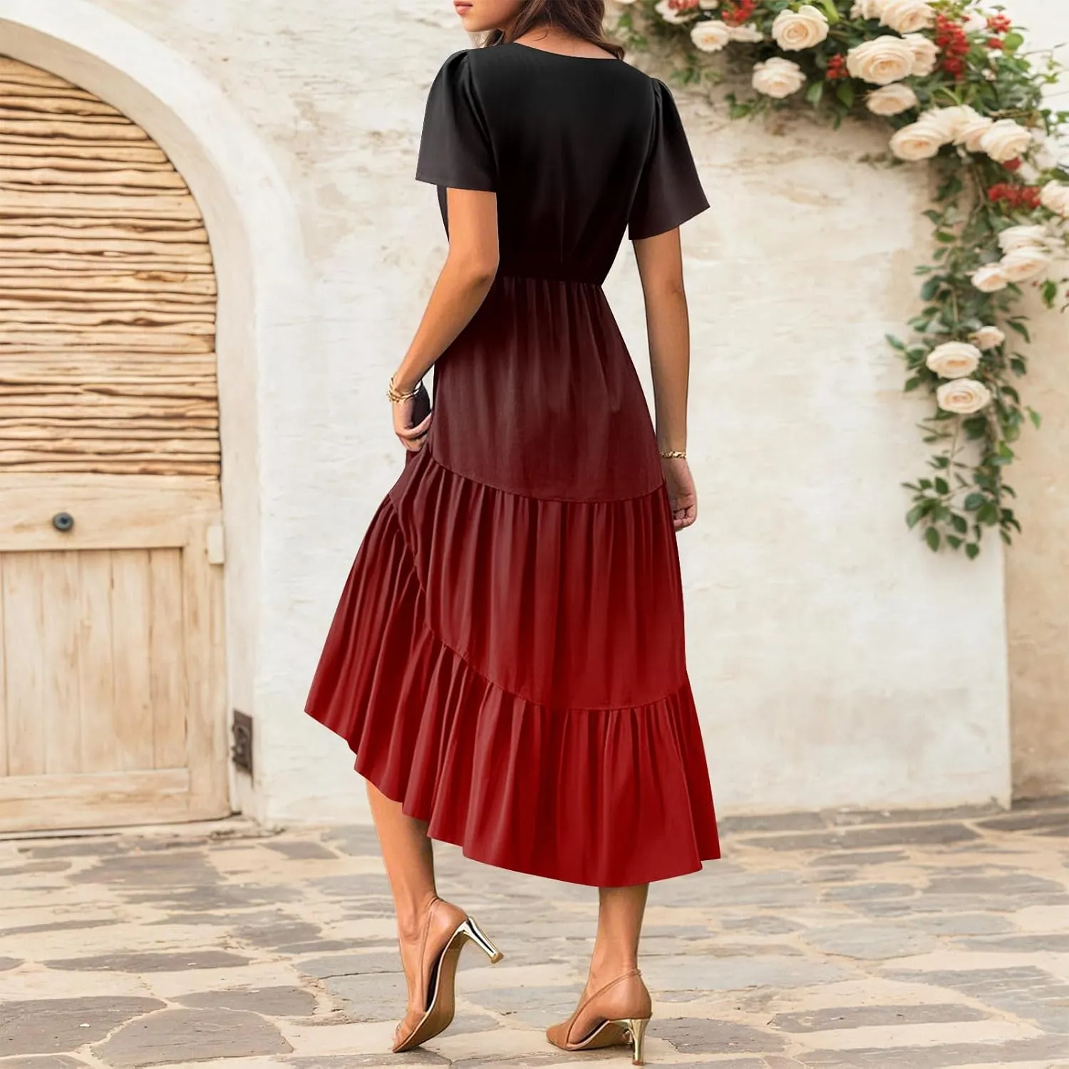 Graduation Dresses for Women 2025 Bell Short Sleeve Garden Party Dress Elegant Long Flowy Tiered Dress