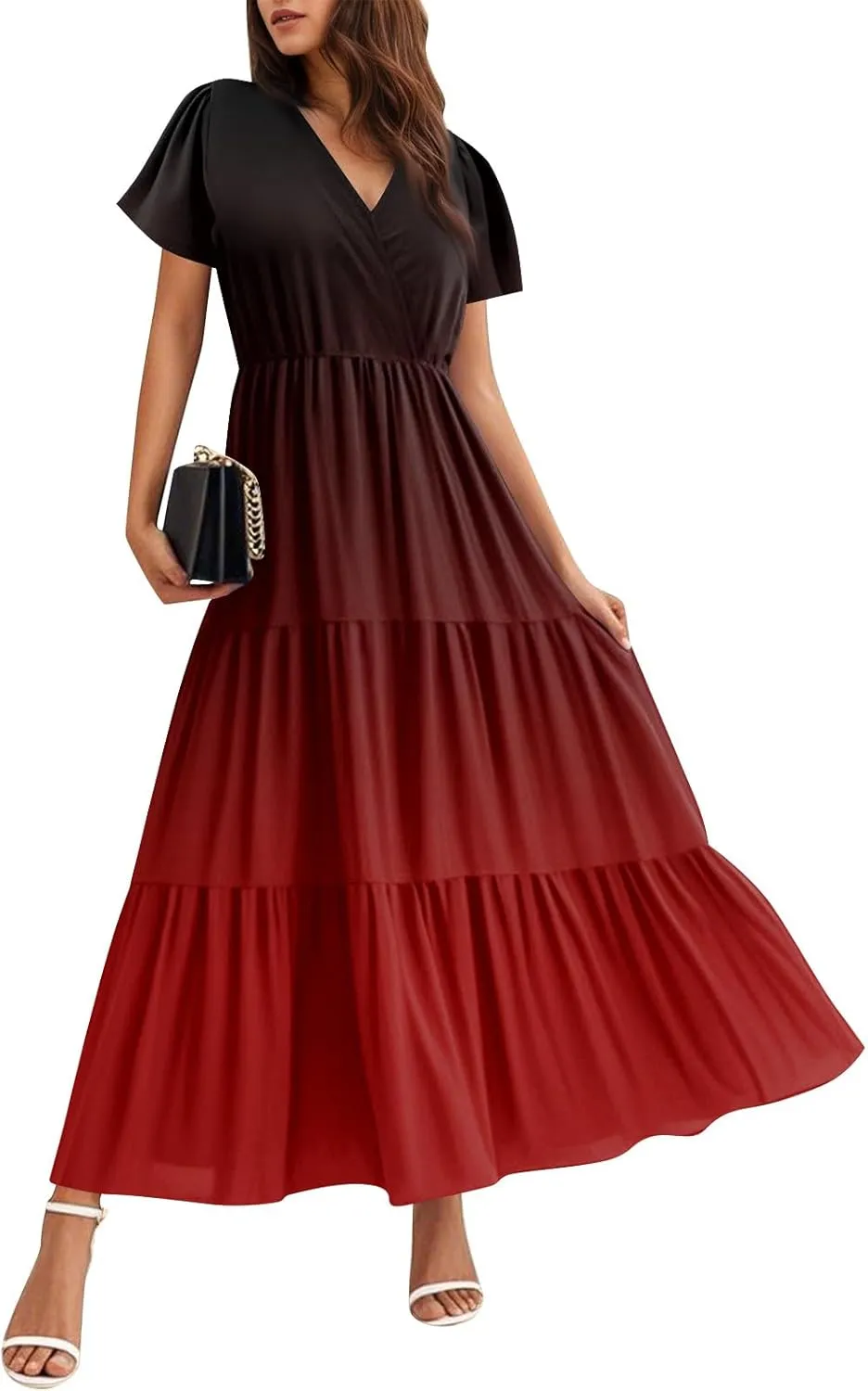 Graduation Dresses for Women 2025 Bell Short Sleeve Garden Party Dress Elegant Long Flowy Tiered Dress