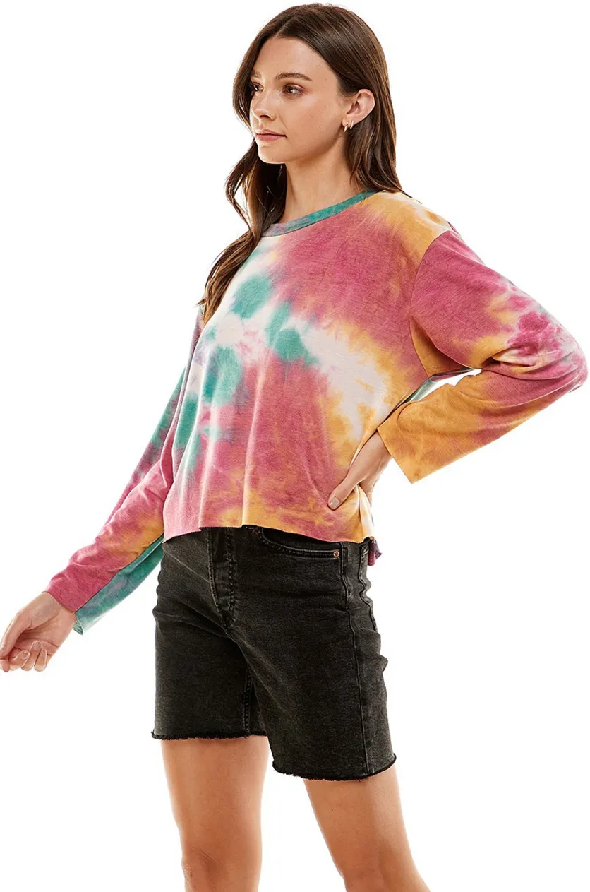 •JERRY - COTTON CANDY• long sleeve tie dye top