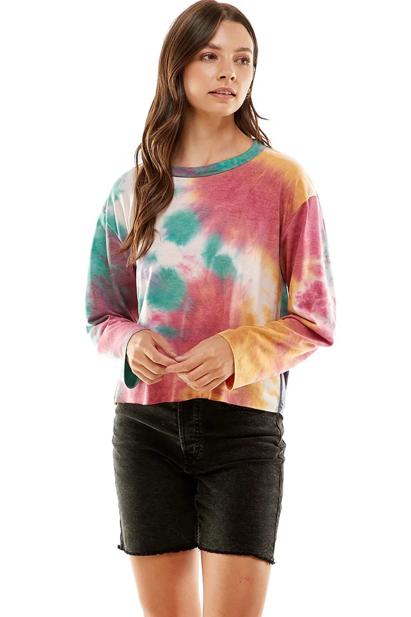 •JERRY - COTTON CANDY• long sleeve tie dye top