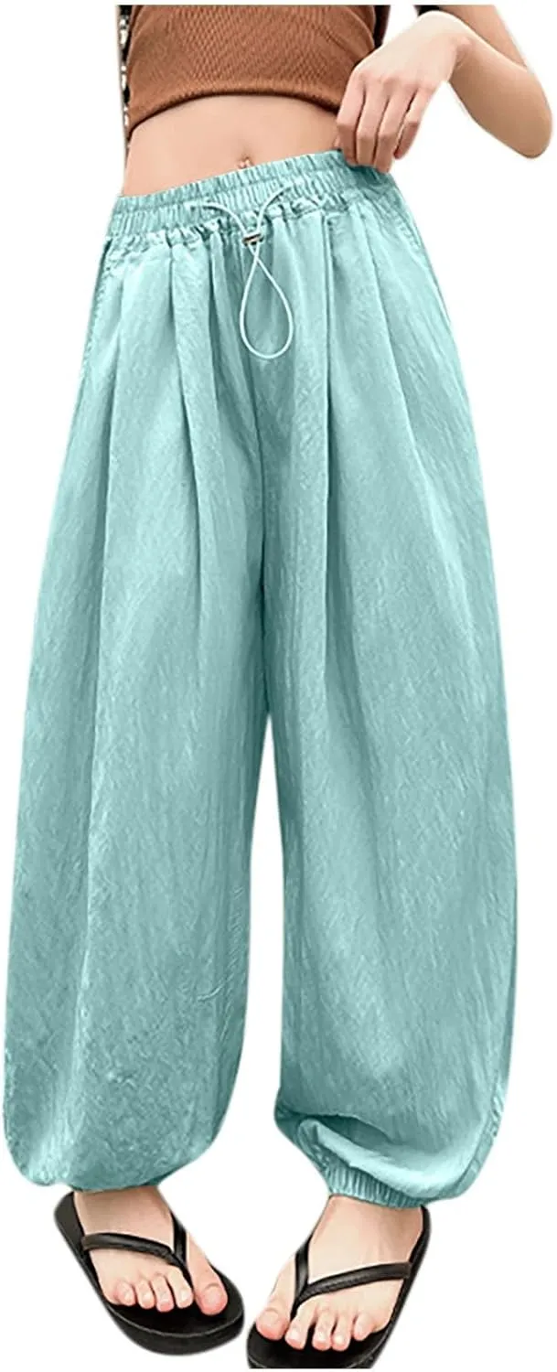 Jogger Pants for Girls Kids Summer Wide Leg Palazzo Pants Tween Girls 2025 Lightweight Casual Flowy Trousers Comfort