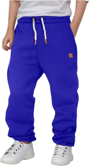 Kids Boys Jogger Pants Elastic Waist Solid Color Casual Pull on Trousers with Pockets Baggy Loose Comfy