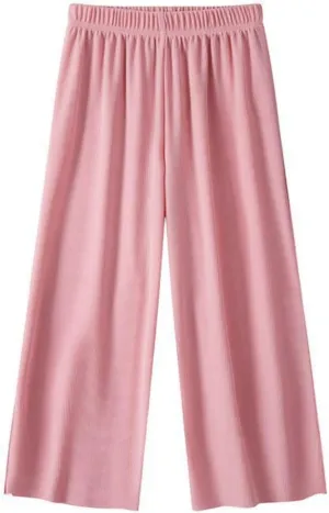 Kids Girls Baggy Palazzo Pants Lightweight Loose Wide Leg Elastic Waist Solid Casual Trousers Summer Daily Comfy Pants
