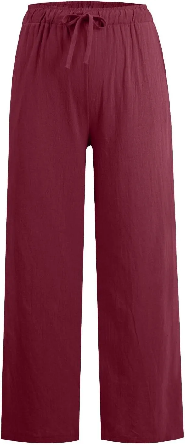 Linen Cotton Pants Women Straight Loose Casual Dressy Vacation Linen Capris for Women Casual Summer