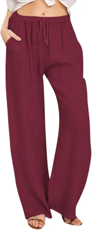 Linen Cotton Pants Women Straight Loose Casual Dressy Vacation Linen Capris for Women Casual Summer