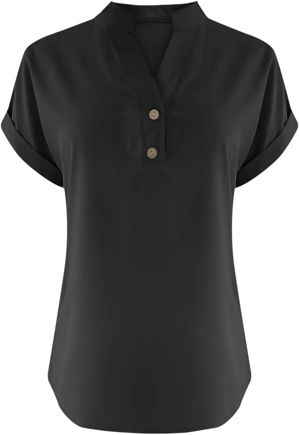 Linen Shirts for Women Cotton Button Up Shirt Summer Short Sleeve Roll Up Loose Fit V-Neck Casual Work Blouse Tops