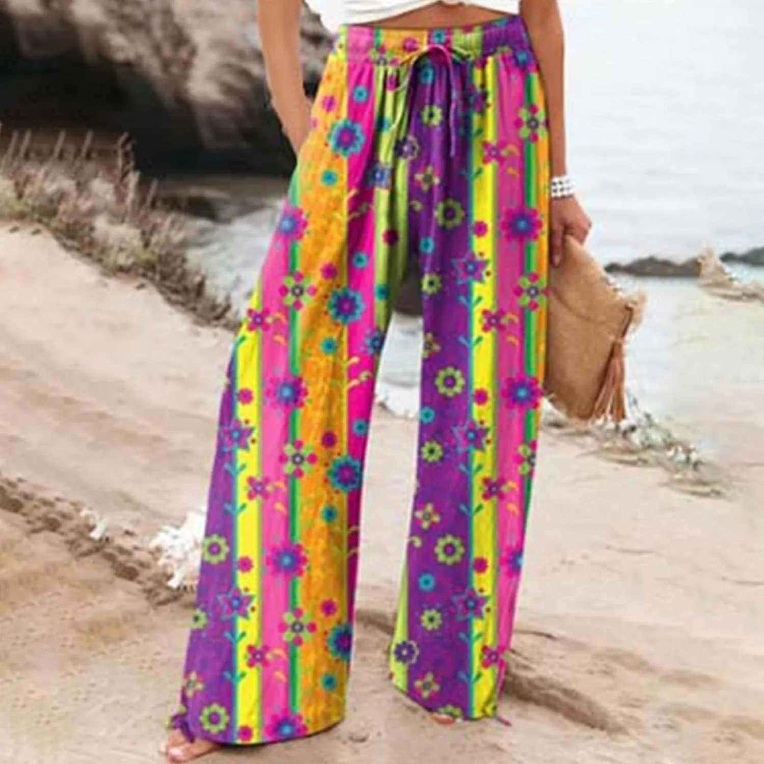 Linen Summer Pants Women Pants Comfy Work Pants with Elastic High Waist Paper Bag Tailored Linen Pants for Women
