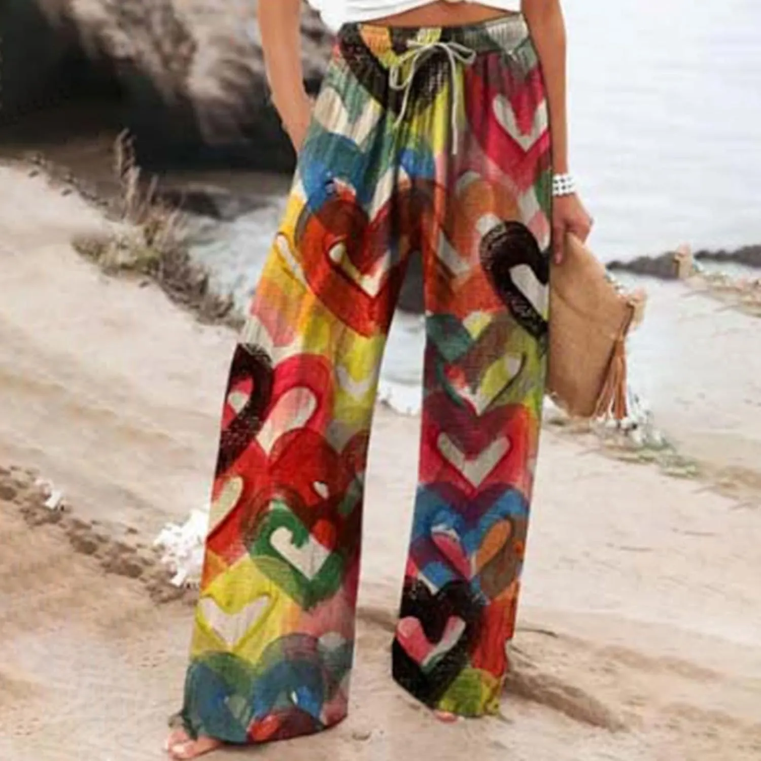 Linen Summer Pants Women Pants Comfy Work Pants with Elastic High Waist Paper Bag Tailored Linen Pants for Women