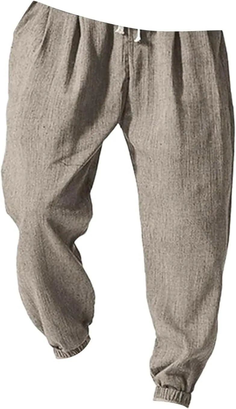 Mens Casual Pants 2025 Comfy Summer Cotton Straight-Leg Pant Basic Comfort Outdoor Big and Tall Solid Color Outfits